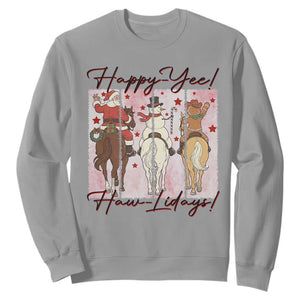 Western Christmas Horse Rider Sweatshirt Happy Yee Haw Lidays TS12 Sport Gray Print Your Wear