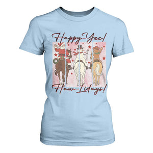 Western Christmas Horse Rider T Shirt For Women Happy Yee Haw Lidays TS12 Light Blue Print Your Wear