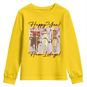 Western Christmas Horse Rider Youth Sweatshirt Happy Yee Haw Lidays TS12 Daisy Print Your Wear
