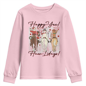 Western Christmas Horse Rider Youth Sweatshirt Happy Yee Haw Lidays TS12 Light Pink Print Your Wear