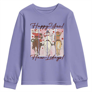 Western Christmas Horse Rider Youth Sweatshirt Happy Yee Haw Lidays TS12 Violet Print Your Wear