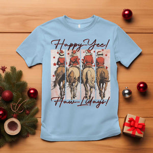 Happy Yee Haw Lidays T Shirt Western Christmas Horse Rider Cowgirl Gift TS12 Light Blue Print Your Wear