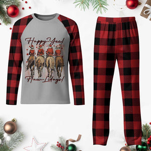 Happy Yee Haw Lidays Plaid Pajama Set Western Christmas Horse Rider Cowgirl Gift TS12 Buffalo Plaid Print Your Wear