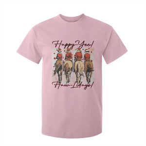 Happy Yee Haw Lidays T Shirt For Kid Western Christmas Horse Rider Cowgirl Gift TS12 Light Pink Print Your Wear