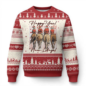 Happy Yee Haw Lidays Ugly Christmas Sweater Western Xmas Horse Rider Cowgirl Gift TS12 Beige Red Print Your Wear