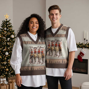 Happy Yee Haw Lidays V-Neck Knit Sweater Vest Western Xmas Horse Rider Cowgirl Gift TS12 Mocha Mousse Print Your Wear