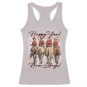 Happy Yee Haw Lidays Racerback Tank Top Western Christmas Horse Rider Cowgirl Gift TS12 Ice Gray Print Your Wear