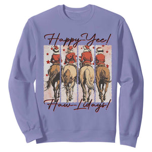 Happy Yee Haw Lidays Sweatshirt Western Christmas Horse Rider Cowgirl Gift TS12 Violet Print Your Wear