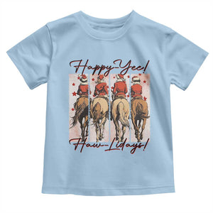 Happy Yee Haw Lidays Toddler T Shirt Western Christmas Horse Rider Cowgirl Gift TS12 Light Blue Print Your Wear