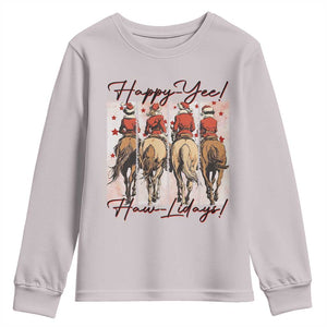 Happy Yee Haw Lidays Youth Sweatshirt Western Christmas Horse Rider Cowgirl Gift TS12 Ice Gray Print Your Wear