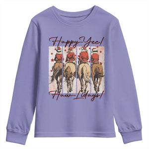 Happy Yee Haw Lidays Youth Sweatshirt Western Christmas Horse Rider Cowgirl Gift TS12 Violet Print Your Wear