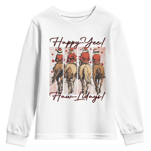 Happy Yee Haw Lidays Youth Sweatshirt Western Christmas Horse Rider Cowgirl Gift TS12 White Print Your Wear