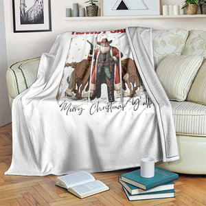 Howdy Santa Merry Christmas Y'all Throw Blanket Funny Western Bull Riding TS12 Print Your Wear
