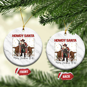 Howdy Santa Merry Christmas Y'all Ceramic Ornament Funny Western Bull Riding TS12 1pc White Marble Print Your Wear