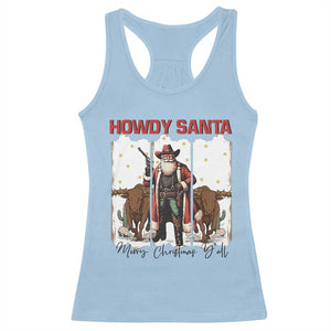 Howdy Santa Merry Christmas Y'all Racerback Tank Top Funny Western Bull Riding TS12 Light Blue Print Your Wear
