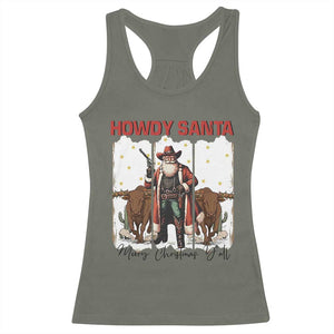 Howdy Santa Merry Christmas Y'all Racerback Tank Top Funny Western Bull Riding TS12 Military Green Print Your Wear