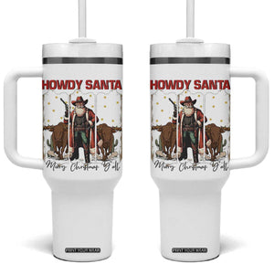 Howdy Santa Merry Christmas Y'all Tumbler With Handle Funny Western Bull Riding TS12 One Size: 40 oz White Print Your Wear