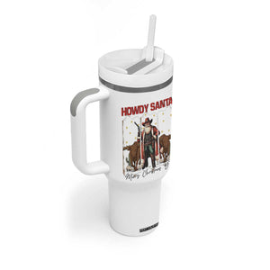 Howdy Santa Merry Christmas Y'all Tumbler With Handle Funny Western Bull Riding TS12 Print Your Wear