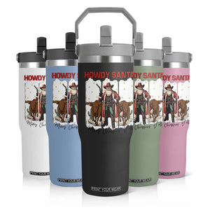 Howdy Santa Merry Christmas Y'all Flip Straw Tumbler Funny Western Bull Riding TS12 Print Your Wear
