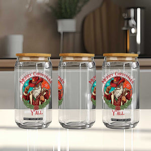 Howdy Santa Merry Christmas Y'all Glass Can Funny Western Holiday Gift TS12 Print Your Wear