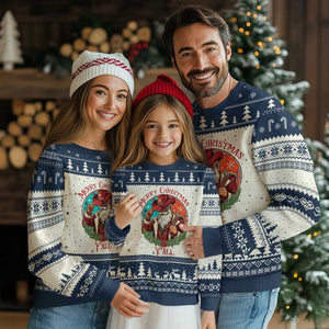 Howdy Santa Merry Xmas Y'all Ugly Christmas Sweater Funny Western Holiday Gift TS12 Beige Navy Print Your Wear