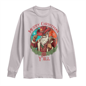 Howdy Santa Merry Christmas Y'all Long Sleeve Shirt Funny Western Holiday Gift TS12 Ice Gray Print Your Wear