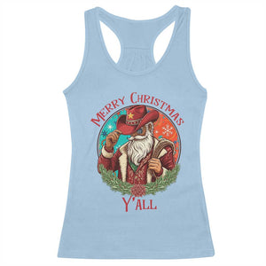 Howdy Santa Merry Christmas Y'all Racerback Tank Top Funny Western Holiday Gift TS12 Light Blue Print Your Wear