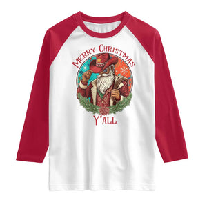 Howdy Santa Merry Christmas Y'all Raglan Shirt Funny Western Holiday Gift TS12 White Red Print Your Wear