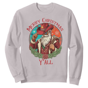 Howdy Santa Merry Christmas Y'all Sweatshirt Funny Western Holiday Gift TS12 Ice Gray Print Your Wear