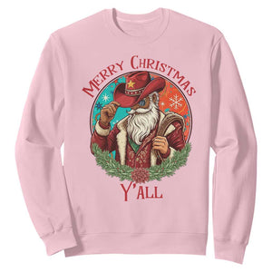 Howdy Santa Merry Christmas Y'all Sweatshirt Funny Western Holiday Gift TS12 Light Pink Print Your Wear