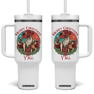 Howdy Santa Merry Christmas Y'all Tumbler With Handle Funny Western Holiday Gift TS12 One Size: 40 oz White Print Your Wear