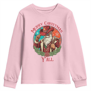 Howdy Santa Merry Christmas Y'all Youth Sweatshirt Funny Western Holiday Gift TS12 Light Pink Print Your Wear