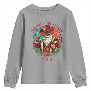 Howdy Santa Merry Christmas Y'all Youth Sweatshirt Funny Western Holiday Gift TS12 Sport Gray Print Your Wear