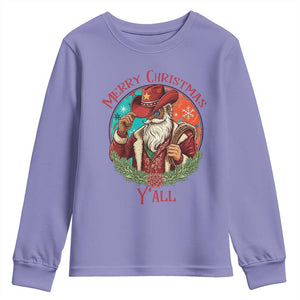 Howdy Santa Merry Christmas Y'all Youth Sweatshirt Funny Western Holiday Gift TS12 Violet Print Your Wear