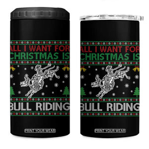 All I Want For Christmas Is Bull Riding 4 in 1 Can Cooler Tumbler Skeleton Cowboy Ugly Sweater Gift TS12 One Size: 16 oz Black Print Your Wear