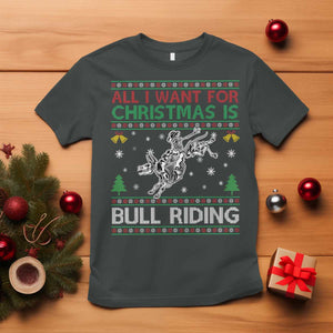 All I Want For Christmas Is Bull Riding T Shirt Skeleton Cowboy Ugly Sweater Gift TS12 Dark Heather Print Your Wear