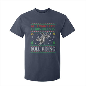 All I Want For Christmas Is Bull Riding T Shirt For Kid Skeleton Cowboy Ugly Sweater Gift TS12 Navy Print Your Wear