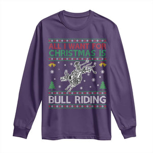 All I Want For Christmas Is Bull Riding Long Sleeve Shirt Skeleton Cowboy Ugly Sweater Gift TS12 Purple Print Your Wear