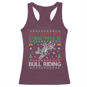 All I Want For Christmas Is Bull Riding Racerback Tank Top Skeleton Cowboy Ugly Sweater Gift TS12 Maroon Print Your Wear