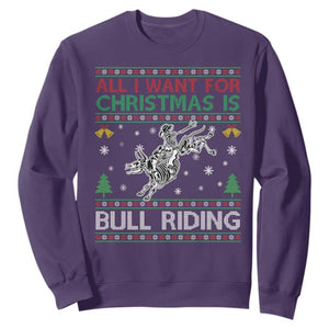 All I Want For Christmas Is Bull Riding Sweatshirt Skeleton Cowboy Ugly Sweater Gift TS12 Purple Print Your Wear