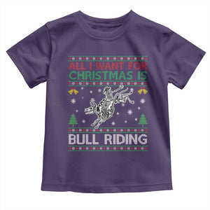 All I Want For Christmas Is Bull Riding Toddler T Shirt Skeleton Cowboy Ugly Sweater Gift TS12 Purple Print Your Wear