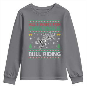 All I Want For Christmas Is Bull Riding Youth Sweatshirt Skeleton Cowboy Ugly Sweater Gift TS12 Charcoal Print Your Wear