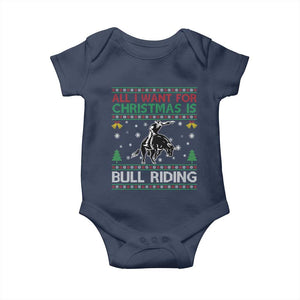 Western Bull Riding All I Want For Christmas Ugly Sweater Gift Baby Onesie TS12 Navy Print Your Wear
