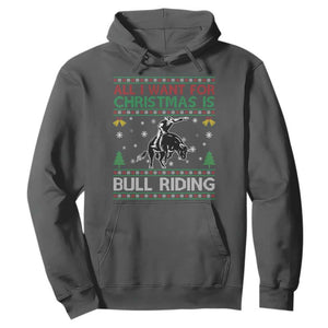Western Bull Riding All I Want For Christmas Ugly Sweater Gift Hoodie TS12 Dark Heather Print Your Wear