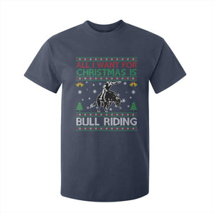 Western Bull Riding All I Want For Christmas Ugly Sweater Gift T Shirt For Kid TS12 Navy Print Your Wear