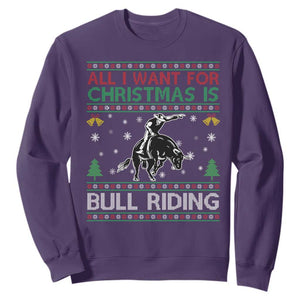 Western Bull Riding All I Want For Christmas Ugly Sweater Gift Sweatshirt TS12 Purple Print Your Wear
