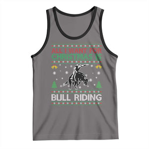 Western Bull Riding All I Want For Christmas Ugly Sweater Gift Tank Top TS12 Deep Heather Black Print Your Wear