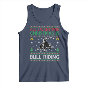 Western Bull Riding All I Want For Christmas Ugly Sweater Gift Tank Top TS12 Navy Print Your Wear