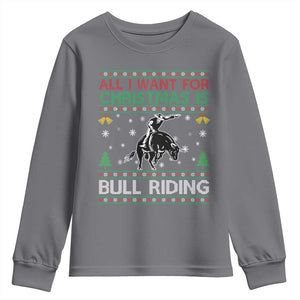 Western Bull Riding All I Want For Christmas Ugly Sweater Gift Youth Sweatshirt TS12 Charcoal Print Your Wear