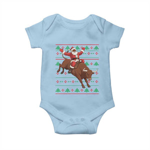 Funny Black Santa Riding Bull Baby Onesie Ugly Christmas Sweater Gift TS12 Light Blue Print Your Wear